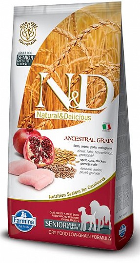 מזון יבש לכלב מבוגר נטורל דלישס מופחת דגנים עוף ורימון 12 ק"ג