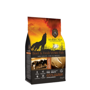 מזון יבש לכלב אמברוסיה בקר ודג לבן מיני 2 ק''ג