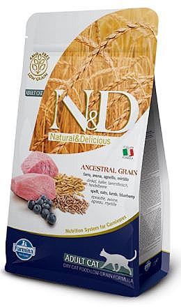 מזון יבש לחתול נטורל דלישס מופחת דגנים כבש ואוכמניות 10 ק"ג